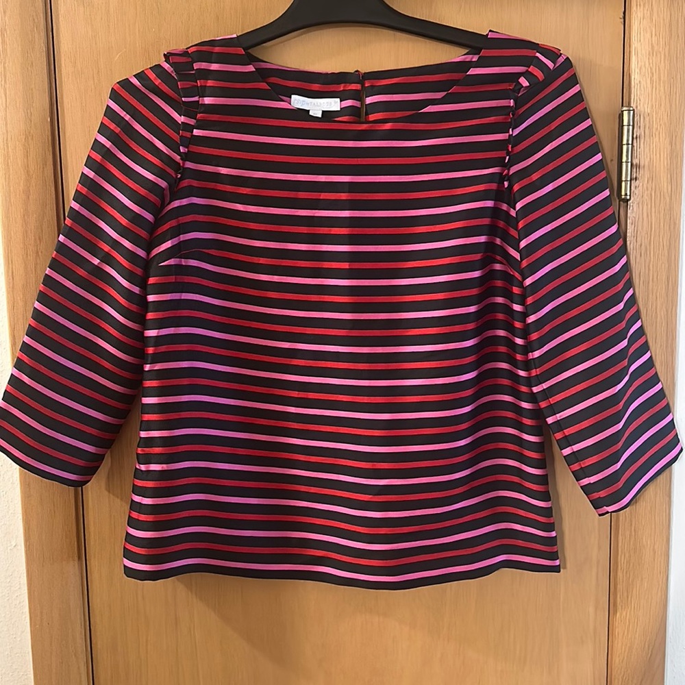 Talbots rsvp Women’s Striped Ruffle Shoulder Blouse Red Pink Size 8P Petite